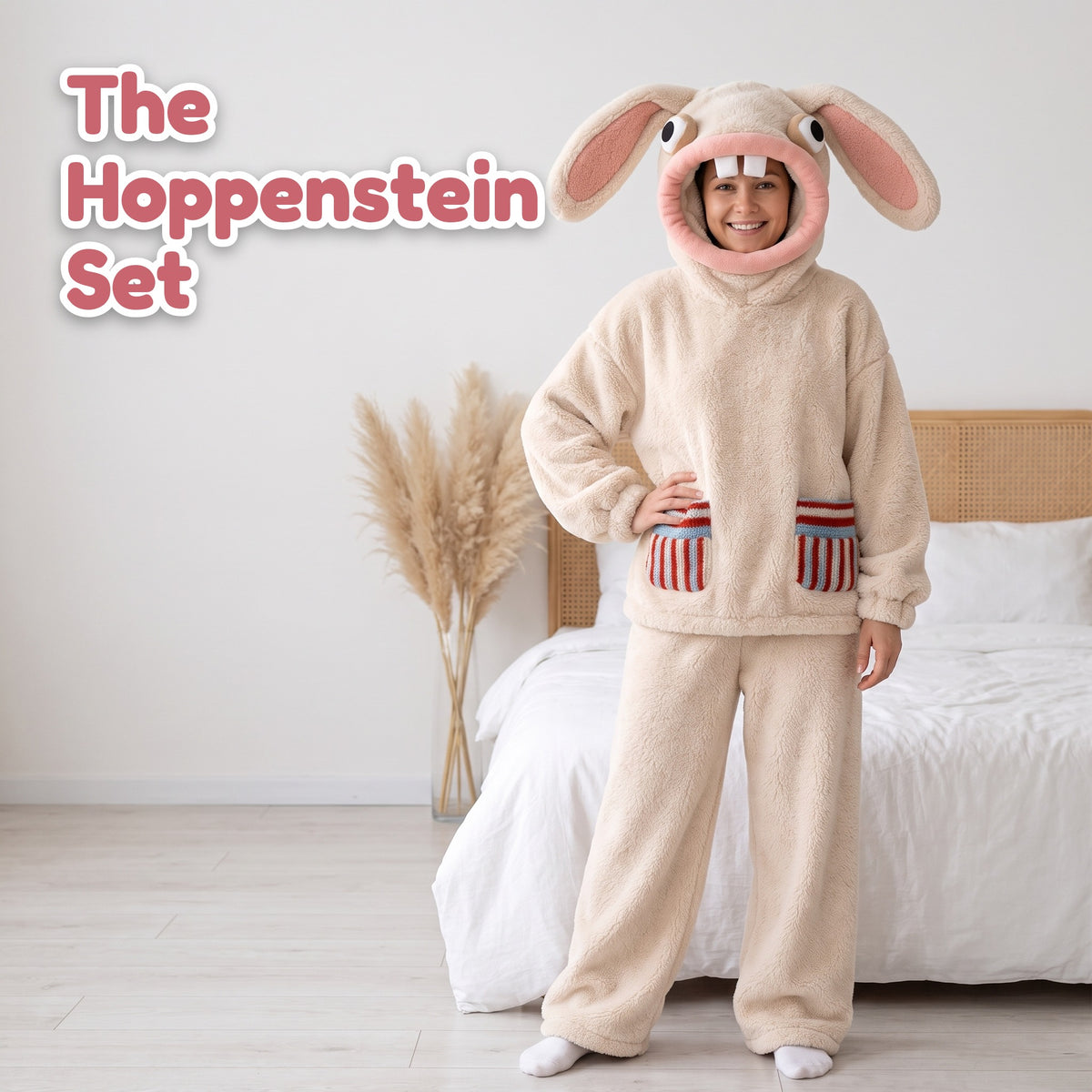 Hoppenstein bunny set in Cream, standing at home