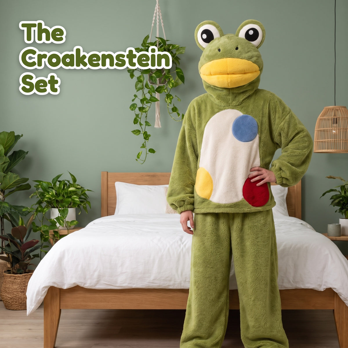 Croakenstein frog set in Green, standing at home