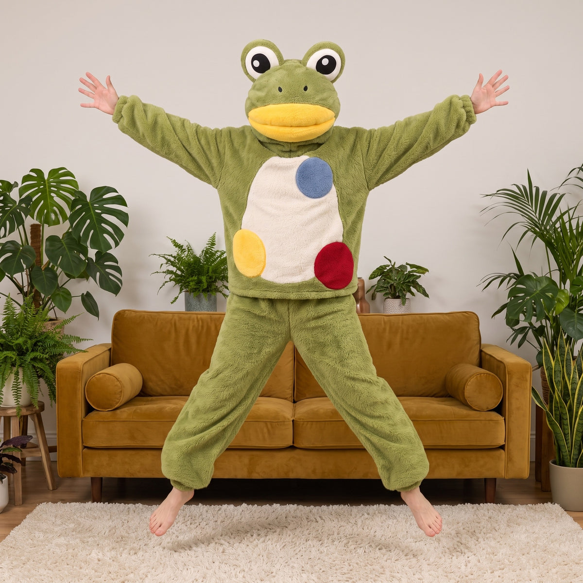 Croakenstein frog set in Green, mid-air jump