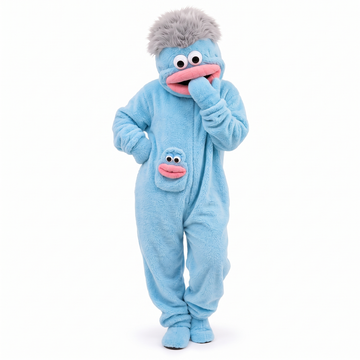 Big Mouth Monster onesie in Cloud Blue, front