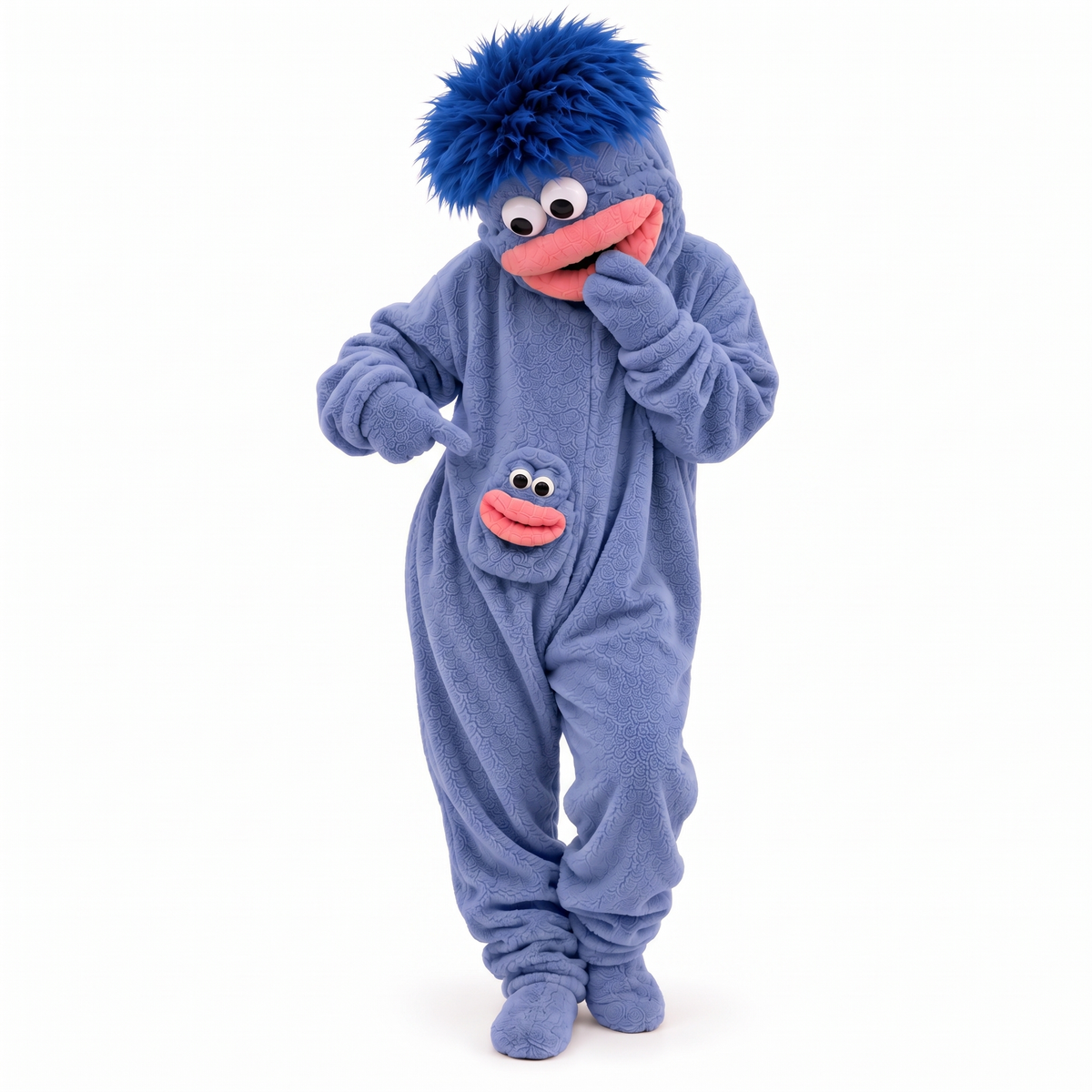 Big Mouth Monster onesie in Ocean Blue, front