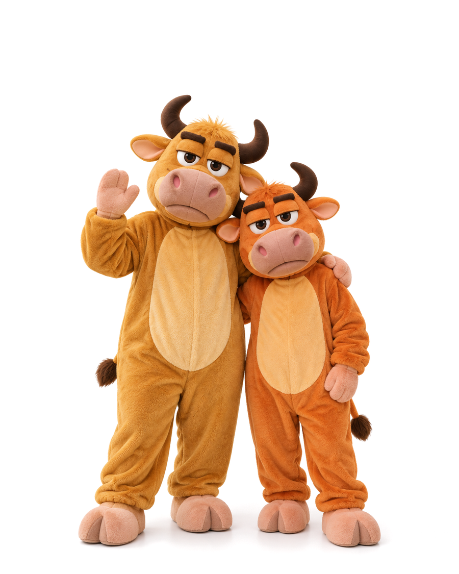 Two NIU LAI bull suits side by side