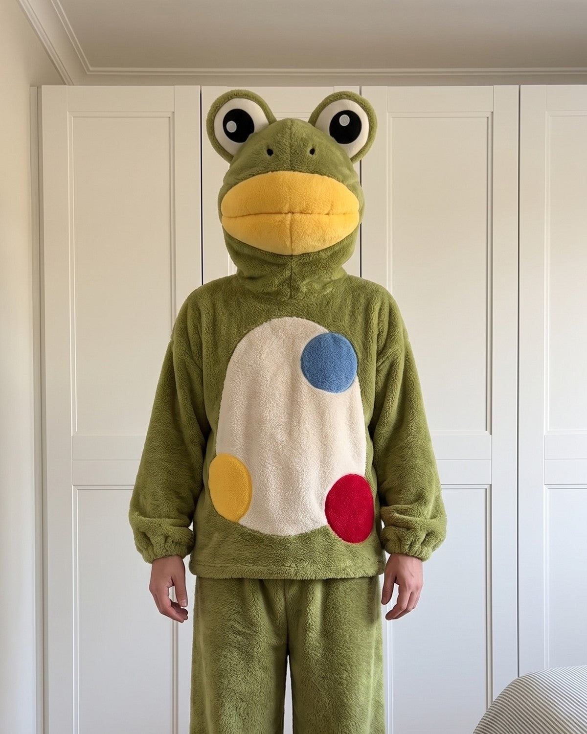 Croakenstein frog set worn at home