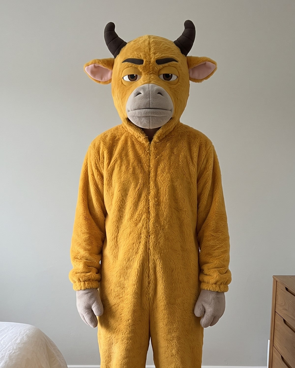 NIU LAI bull onesie worn at home